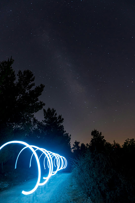 light painting in night landscape