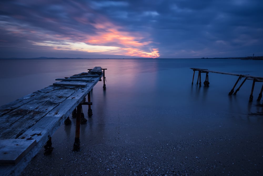 Blue Hour docks on a lake