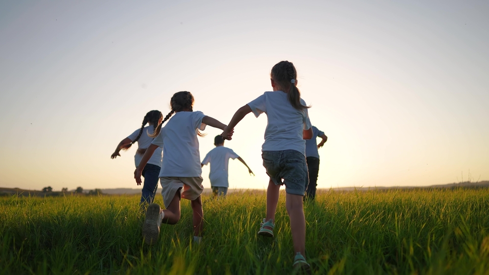 Kids running at Golden Hour