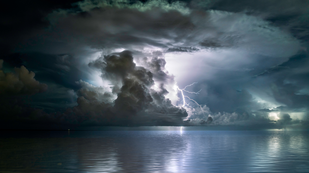 Lightning storm over the sea