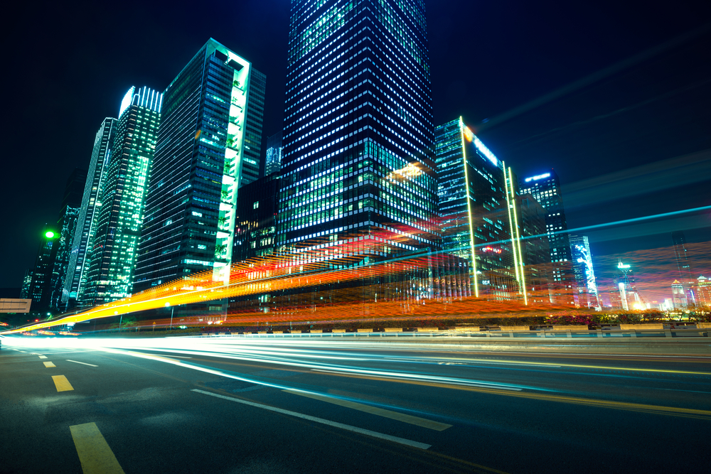 Long exposure of a city at night is a good example of urban photography