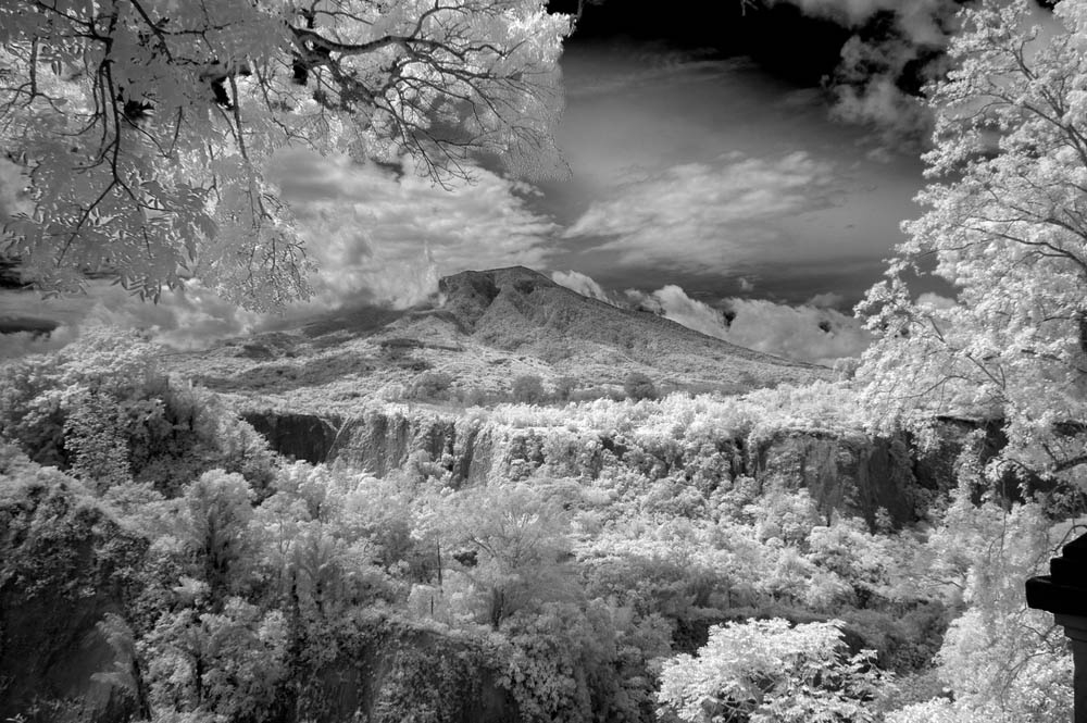 Beautiful Sumatera landscape view in black and white infrared photography