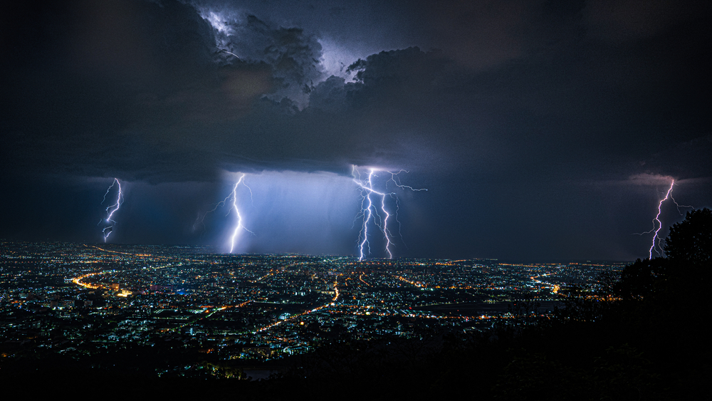 lightning storm over a city